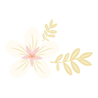 2d pastel çiçekli element, yumuşak sarı yapraklar, dikey kompozisyonlar ve sayfa kenarları için harika..