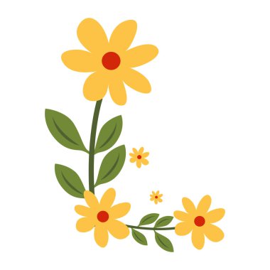 2d elle çizilmiş altın ve yeşil paletli çiçek aranjmanı, klasik veya bahar kompozisyonları için harika.