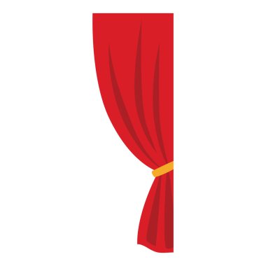  2d kırmızı perde Valance ile merkezde bağlı, sahne veya lüks iç mekanlar için klasik bir görünüm verir.