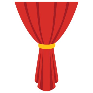  2 d kırmızı tiyatro perdesi merkeze bağlanmış, büyük ve klasik bir görünüm sergiliyor..