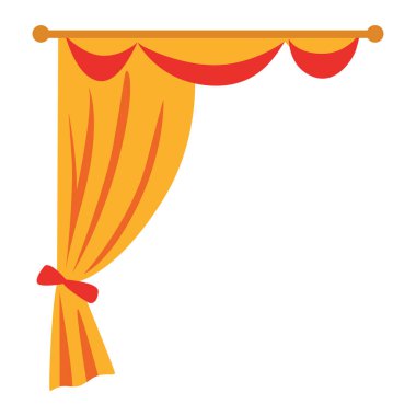 Akan sarı perdeleri olan 2D altın perde çubuğu, iç mekan, tiyatro dekorasyonu ve ev tasarımı çizimleri için harika..