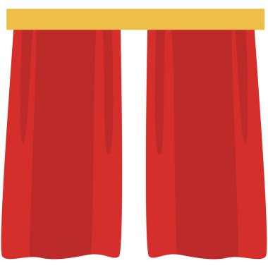 2D sol kırmızı perde bir altın çubuğa sarılı, sahne kenarı tasarımı ya da ev illüstrasyonu için ideal