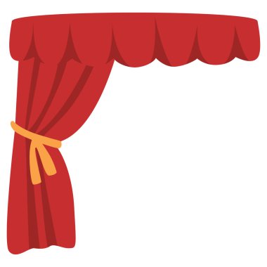 2d kırmızı perde üst valans, sağ tarafta bağlı şık bir iç veya sahne etkisi için.