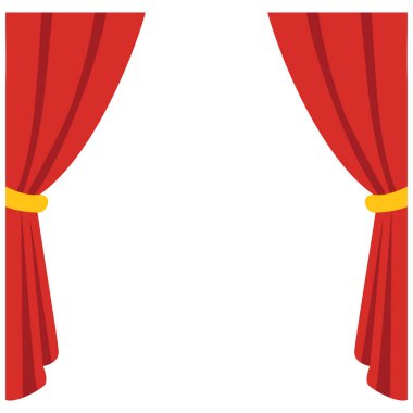 2d zarif kırmızı perde sağ tarafta düzgün bağlanmış, tiyatro veya ev dekorasyonu projeleri için ideal.