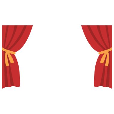 2D orta kırmızı perde sarı bir bantla güzelce bağlanmış, tiyatro sahneleri, olay dekorları veya zarif iç temalar için harika..