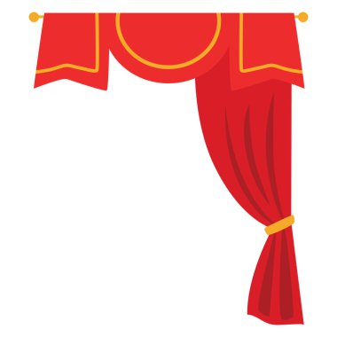 Sol tarafında altın desenli 2d kırmızı perde, zarif iç dekorasyonlar ve sahne dekorasyonları için ideal..