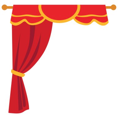 2D kırmızı perde süslemeli üst valans, büyük tiyatro sahneleri veya kraliyet iç mekanları için ideal.