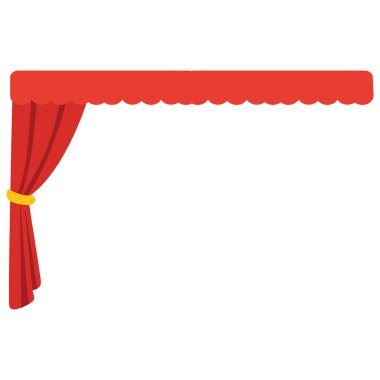 Sol tarafı altın bantla bağlanmış kırmızı perdeli şık pencereler, sahne dekorları ya da zarif dekorlar için mükemmel..