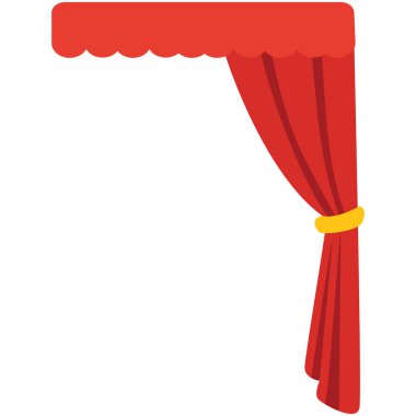 2d sağ tarafı açık kırmızı perde, sahne girişleri, pencere çerçeveleri veya dramatik oda dekorasyonu için harika.