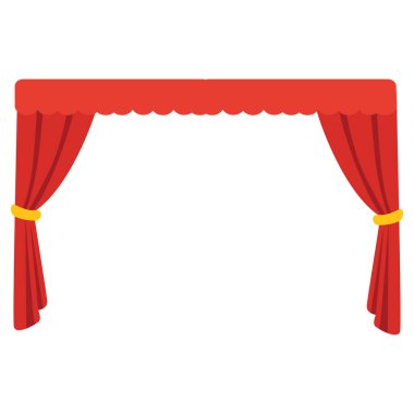  2d kırmızı üst perde, sağ tarafı altın bantla bağlanmış, performans aşamaları, ev dekorları veya lüks iç dekorlar için ideal..