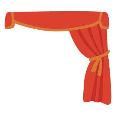 : 2D sarı perde, koyu kırmızı kenarlı üst valans, festival dekorasyonları, tiyatro temaları, ya da canlı oda dekorasyonları için ideal.