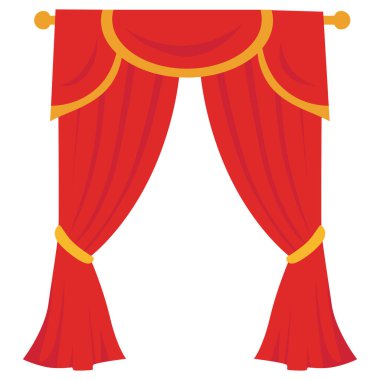 2D kırmızı perde, akışkan perdeler ve altın detaylar, lüks iç mekanlar veya büyük sahne arkaplanları için mükemmel..
