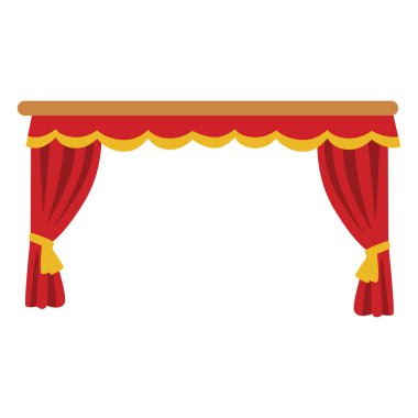  2D açık sahne kırmızı perde, tiyatro sahneleri için ideal, performans arkaplanları, ya da projeler için dekoratif yaratıcı tasarım unsurları.