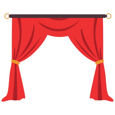 2d kırmızı sahne perdesi yarı açık, tiyatro sahneleri için mükemmel dekoratif sahne tasarımları, ya da çeşitli projelerdeki yaratıcı şenlik arkaplanları..