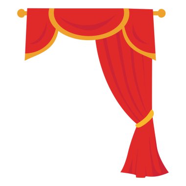 2d sağ tarafta püsküllü kırmızı perde, zarif sahne dekorasyonu, tiyatro tasarımları veya yaratıcı dekoratif projeler için mükemmel..