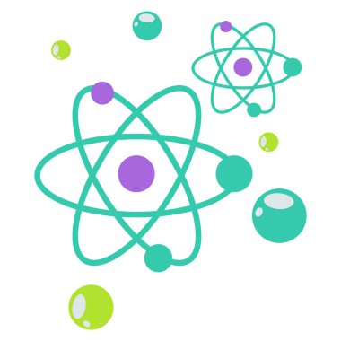 Patlama etkisi olan 2d atom sembolü, bilimle ilgili tasarımlar, kimya temaları veya projeler için yaratıcı eğitici grafikler için ideal.