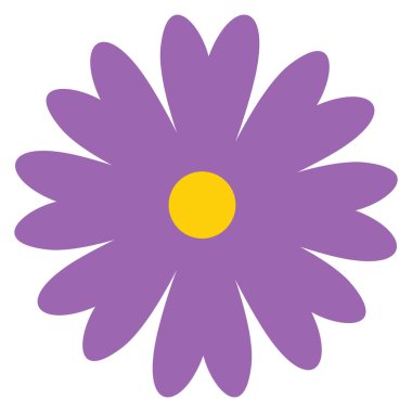 2d kalın taç yaprakları ve yumuşak merkezli mor papatya çiçeği, bahar posterleri için neşeli dekoratif aksan, yaratıcı sınırlar, ve neşeli çiçek desenleri.