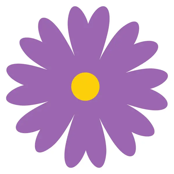 2d pürüzsüz yaprakları olan mor papatya çiçeği, posterler, planlar, bahar temaları, davetiyeler ve yaratıcı çiçek projeleri için zarif dekoratif çiçek..