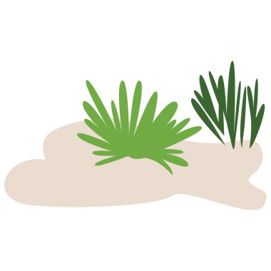 2D vaha yeşil çöl bitkileriyle çiçekleniyor, posterler, yerleşim yerleri, çöl projeleri, açık hava temaları ve yaratıcı sanat eserleri için dekoratif doğal aksan..