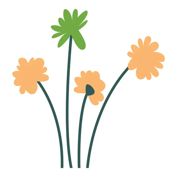 2D güneş patlaması parlak sarı çiçekleri, dekoratif çiçek unsurları posterler, tebrik kartları, bahar projeleri ve neşeli yaratıcı sanatlar..