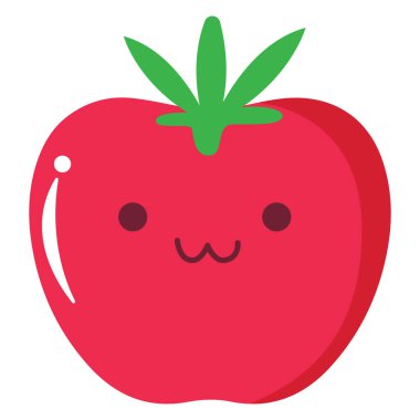 2d kawaii kırmızı elması çok sevimli bir tarzda, okul teması için mükemmel, sağlıklı yemek tasarımları, ve eğitim için sevimli yaratıcı çizimler..