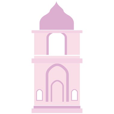 2d Kawaii uzun cami minaresi tapılası tasarımı, İslami mimari projeler, kültürel temalar ve renkli yaratıcı illüstrasyon kavramları için mükemmel..