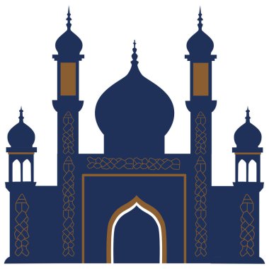 2d kawaii mavi ve altın camii harika bir stile sahip, İslami mimari çizimler ve yaratıcı kültürel dekoratif tasarım projeleri için mükemmel..