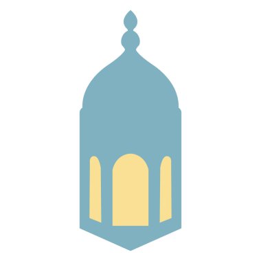 2d kawaii cami kulesi mavi ve sarı tasarım, İslami dekorasyonlar, şenlikli kutlama projeleri ve kültürel yaratıcı sanat eserleri için ideal..