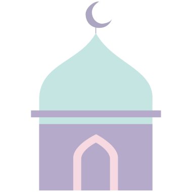 2d kawaii cami kulesi mavi ve mor renklerle, İslami mimari, şenlik dekorasyonu ve kültürel dini temalı tasarım projeleri için mükemmel..