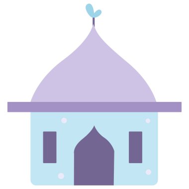 2d kawaii mavi camii mor kubbe ve sevimli tasarım, yaratıcı İslami mimari kavramlar ve renkli kültürel desenler için mükemmel..