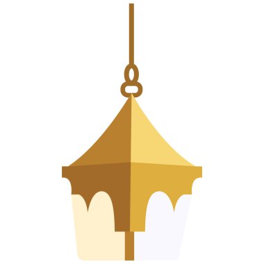 Dekoratif tarzı olan 2D altın çadır feneri, Ramazan, bayram, bayram kutlamaları ve kültürel gece etkinlikleri için parlayan İslami süs..