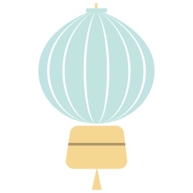 Dekoratif tasarımı olan 2D yeşil yuvarlak fener, Ramazan için İslami esinlenilmiş asma lambası, bayram, festival, kültür ve gece kutlaması.