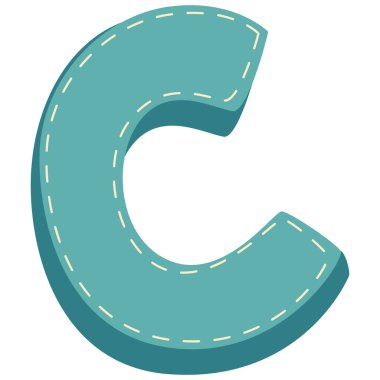 2d yeşil harf C tasarımı, alfabe sembolü, öğrenme teması, eğitim unsuru, okul nesnesi, yaratıcı form, asgari görünüm ve basit biçim.