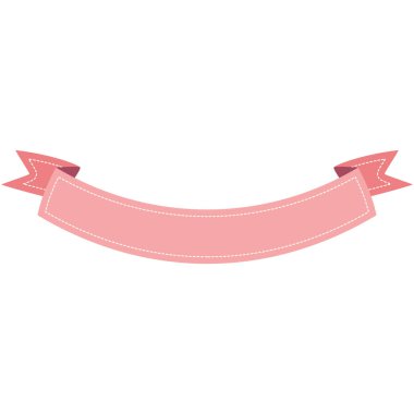 2d pembe yay kurdele afişi beyaz dikişli detay, pastel dekoratif stil, zarif tasarım, şenlikli, yaratıcı ve parti projeleri için mükemmel.