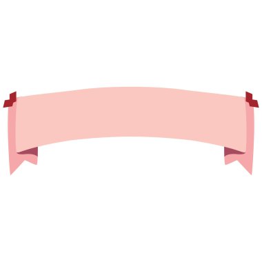 2d dekoratif uçlu pembe kurdele pankartı, basit şekil tasarımı, yumuşak pastel rengi, retro çerçeveler, şablonlar veya dekor için kullanışlı.