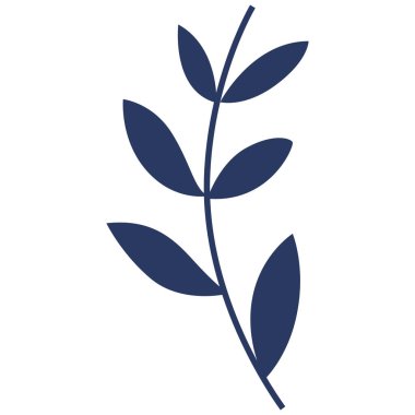 Yapraklı 2d mavi bitki sapı, düz karikatür botanik unsuru, dekoratif eko tasarımı, retro şablonlar için yumuşak yaratıcı aksan, çerçeveler, arka plan ve dekor.