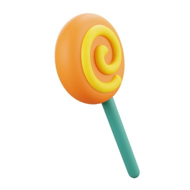 3d tasty lollipop with glossy finish and twisted pattern, suitable for cartoon-style party visuals and dessert branding.