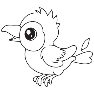 2D cute baby bird outline drawing, fun cartoon sketch for kids, playful doodle style, simple animal art, easy coloring design, sweet look.
