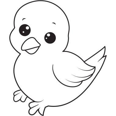 2D cute baby bird with big eyes, simple outline drawing for kids, fun cartoon design, easy coloring art, playful sketch.