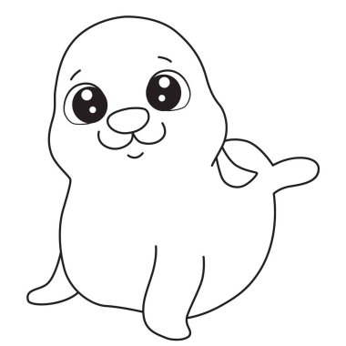 2B fok yavrusu tasarımı, çocuklar için şişman ve tapılası çizgi film hayvanı kitapları boyama, eğlenceli çizim aktiviteleri, basit, şirin ve kolay sanat eserleri..