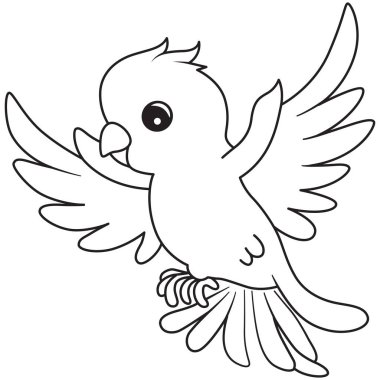 2D zarif kuş ana hatları uçuşlarda yayılan kanatlar, çocuk boyama sayfaları için basit çizgi film tasarımı, çizim faaliyetleri, eğlence ve sevimli sanat eserleri.