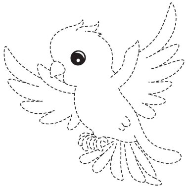 2D zarif kuş izleme uçuşta yayılan kanatlar, çocukları boyamak için mükemmel sayfalar, basit çizim aktivitesi, çocuklar için eğlenceli yaratıcı sanat.