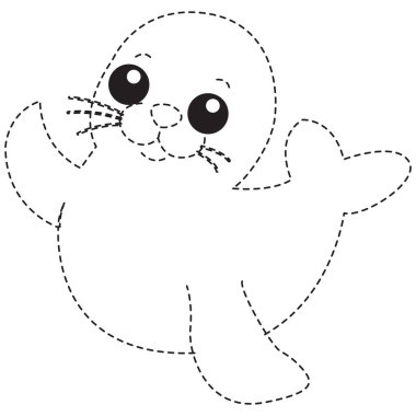 2D küçük deniz yavrusu gülümseyen yüz, çocukları boyamak için mükemmel, eğlenceli hayvan tasarımı, çocuklar için basit tapılası sanat eserleri..