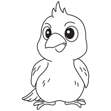 2D tiny bird outline with cheerful expression, fun for kids coloring activities, tracing practice, simple animal learning, drawing games, and creativity.