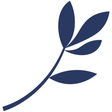 2d navy blue twig with four leaves design, modern and minimal, perfect for decoration, foliage projects, eco art, background, and creative graphics.