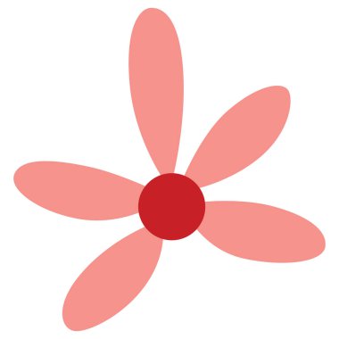 2d pink flower design with red center and simple petals, natural floral element for eco art, decoration, spring projects, and playful graphics.