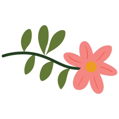 2d pembe çiçek yapraklı asma tasarımı üzerine sarı merkezli, doğa projeleri için çiçek unsuru, dekorasyon, eko tarzı, yaratıcı sanat, ve taze grafikler.