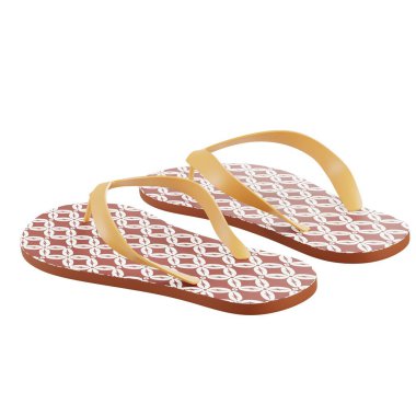 3d ethnic flip flop sandal with batik textile pattern, cultural accessory footwear suitable for holiday, beach, traditional or casual daily wear.