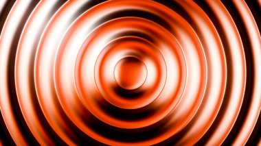 Turuncu ve bakır tonlu ışıklarla dairesel cam şekilleri içeren soyut tasarım siyah arkaplanda gradyan çizgiler oluşturuyor. Modern dijital tasarım değeri