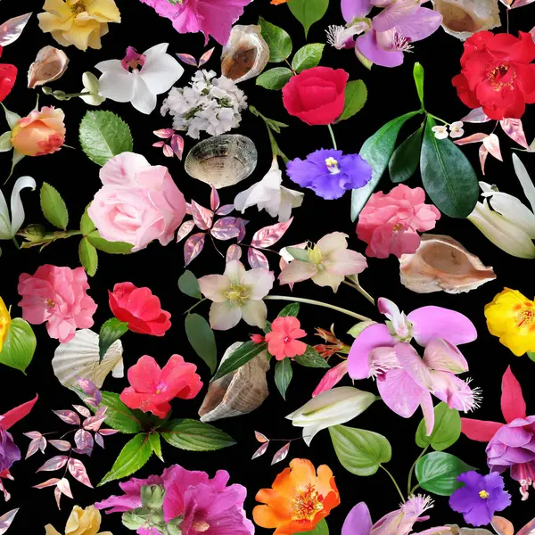 Doğal iek ve deniz kabugundan oluan baskya uygun metraj desen